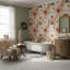 Papier peint floral, décoration murale rétro rose