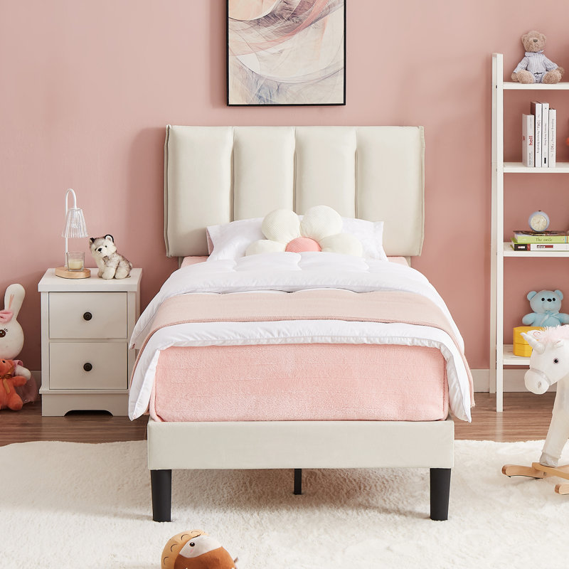 Structure de lit tapissier Auxter, Lit simple, Beige