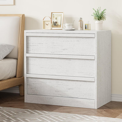 Natural Oak 3-Drawer Cabinet with Large Storage - Compact Modern End Table for Bedroom. Nursery. Living Room or Entryway