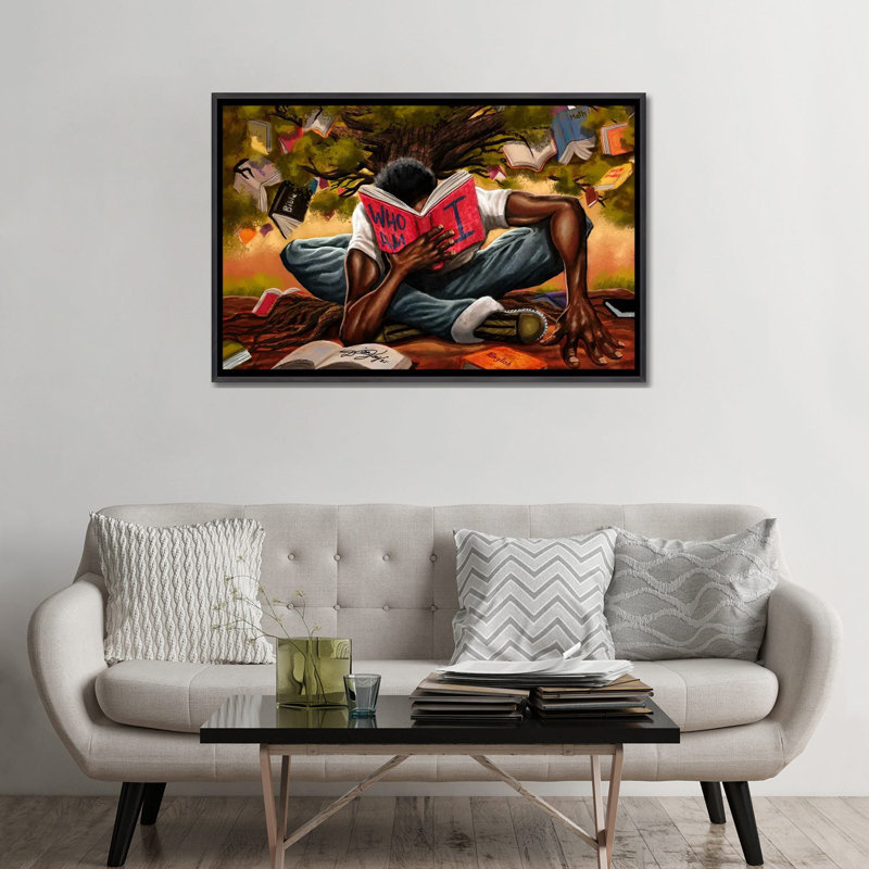 Arbre de la connaissance sur toile par DionJa'y, Impression encadrée, H 32 po x l 48 po, Noir patiné