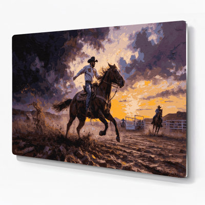 Art mural noir en métal Southwestern Cowboy Rodeo Scene 84