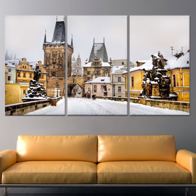Winter Prague Canvas Print: Elegant City Landscape Wall Art,3P Wrapped Canvas