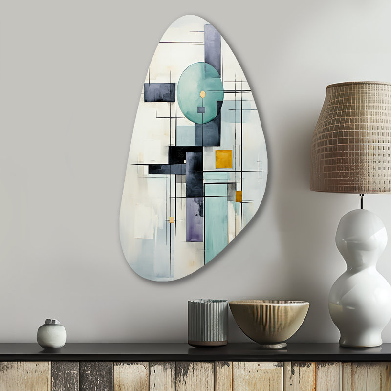 Impression sur métal asymétrique en métal blanc, bleu et blanc, H 31 po x l 17 po x P 1 po