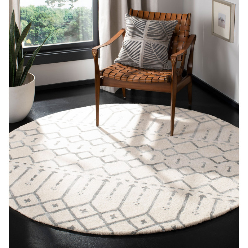Griffiths Hand Tufted Wool Geometric Rug, Round 4'