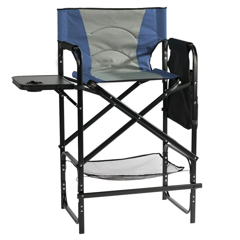 Chaise de réalisateur pliante en fer 31 po avec porte-gobelet intégré, table d'appoint et pochette de rangement, Marine