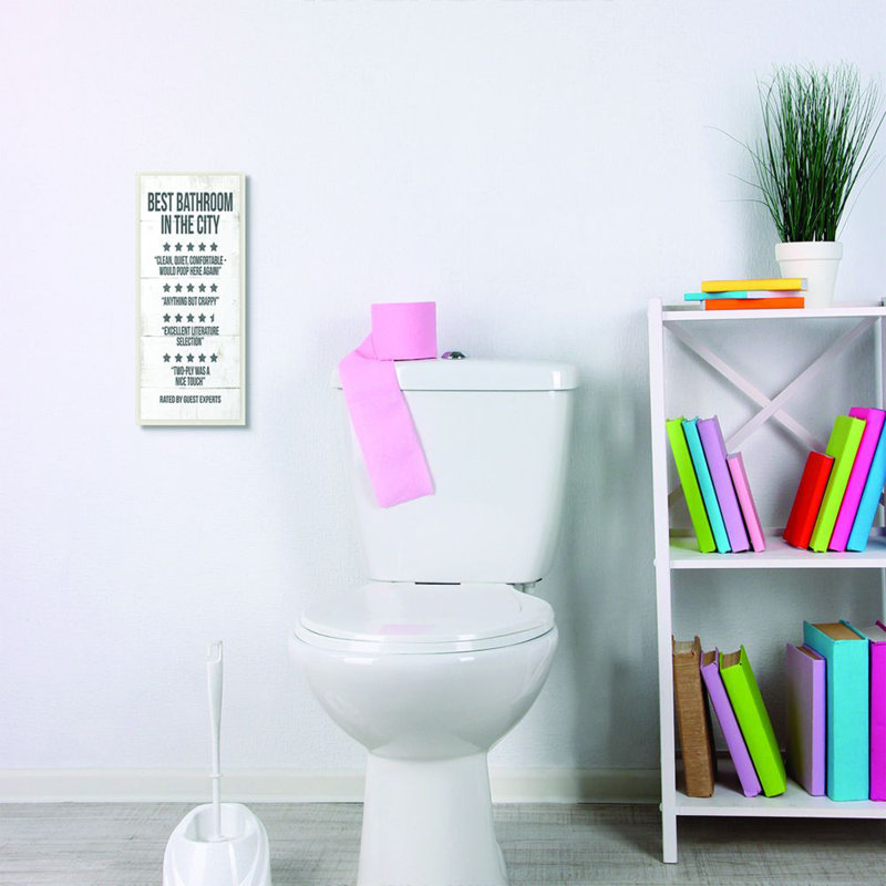 «Best Bathroom Five Star Wood Texture Funny Word Design», reproduction d'art textuel sur toile, H 17 po x l 7 po x P 0,5 po