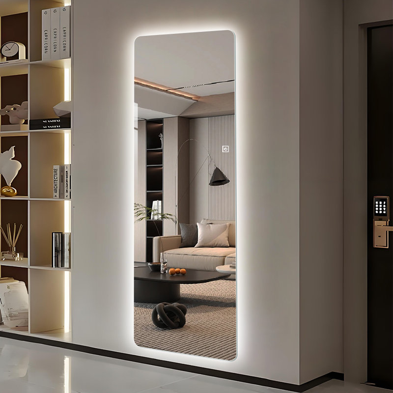 Frameless LED Full Length Mirror with Anti Fog Dimmable 3 Color Lighting Wall Mounted, 64" x 21"