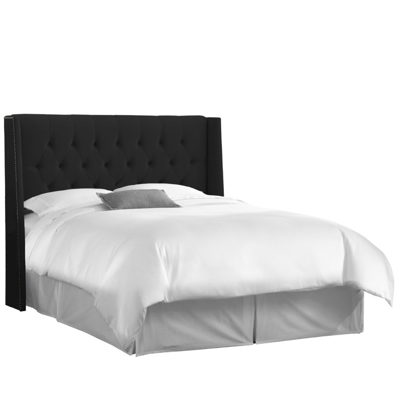 Whitingham Solid Wood Headboard, Queen, Pewter, Zuma Pumice Textured Linen