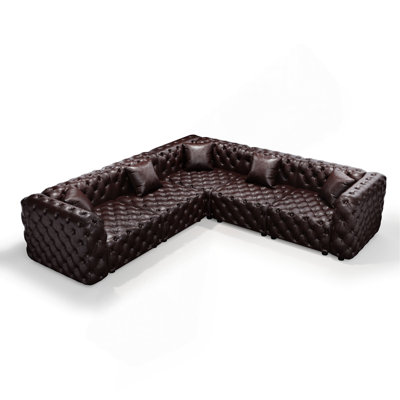 Ensemble de canapé modulaire en forme de L de 132,5 po, canapé modulaire 5 places rembourré en similicuir avec conception touffetée à la main pure, 5 coussins, combinaison multiple pour le salon
