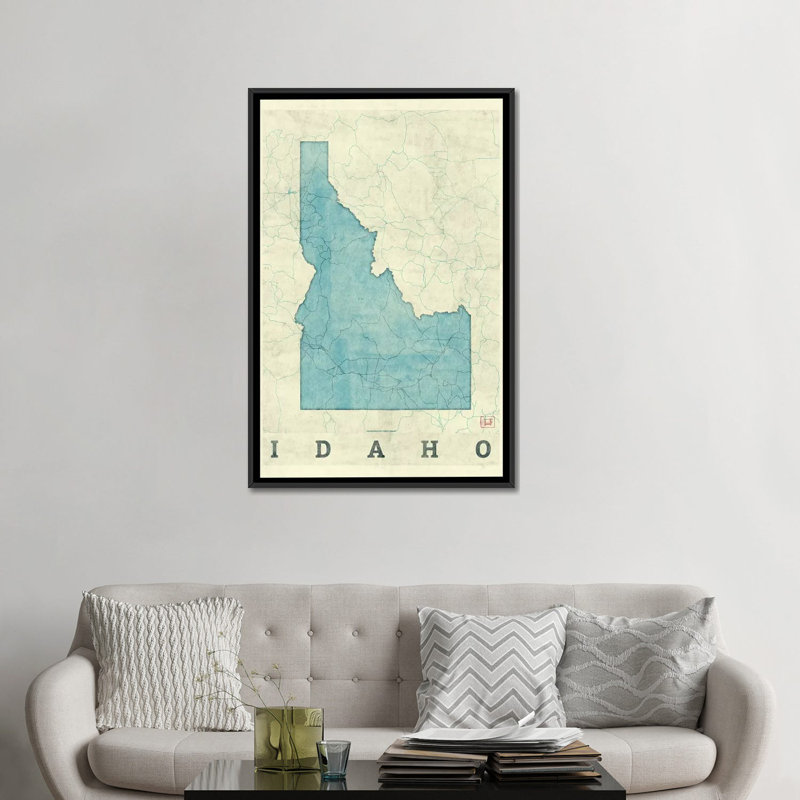 «Idaho Map», impression sur toile, H 60 po x l 40po x P 1,5 po, Toile avec cadre noir, Pas de tapis