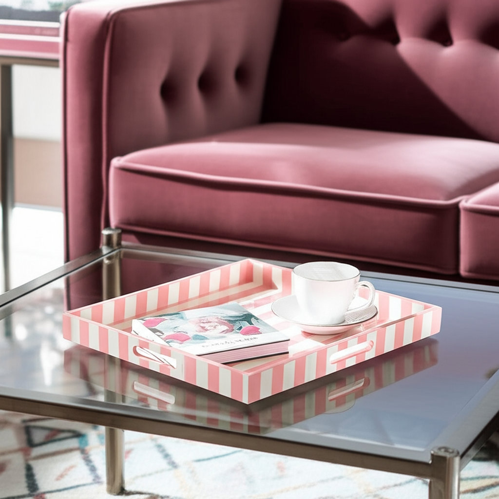 Montauk Stripe Tray , Pink
