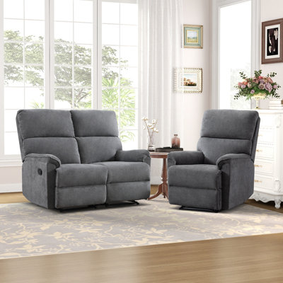 Niven 2-Piece Modern Comfort Living Room Set With Manual Reclining Loveseat And Power Recliner With USB