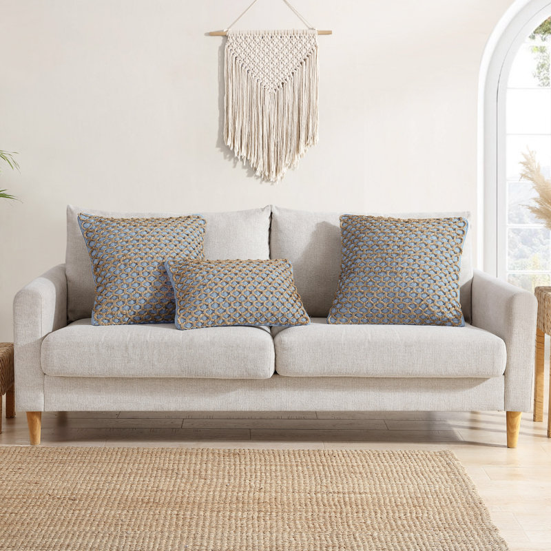 Ablo Textured Cotton Throw Pillow, Indigo/Natural, Square 20"