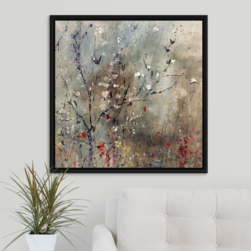 « fraîche spring désert », peinture sur toile, H 37,7 po x l 37,7 po x p 1,75 po, Cadre flottant noir