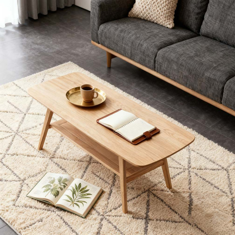 Table centrale Table basse 100% bois massif, H 17,32 po x L 47,25 po x l 22,05 po, Noyer