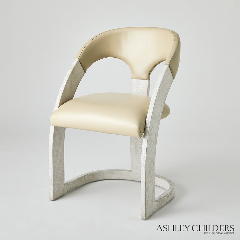 Delia Dining Chair-Ebony Cerused Leather, White, Cream