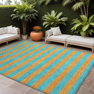 Tapis extérieur lavable à rayures antidérapant 10 pi x 14 pi Aqua