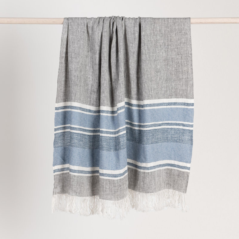 Lima 100% Blue 50"x70" Throw Blanket Blanket, Gray/White/Blue