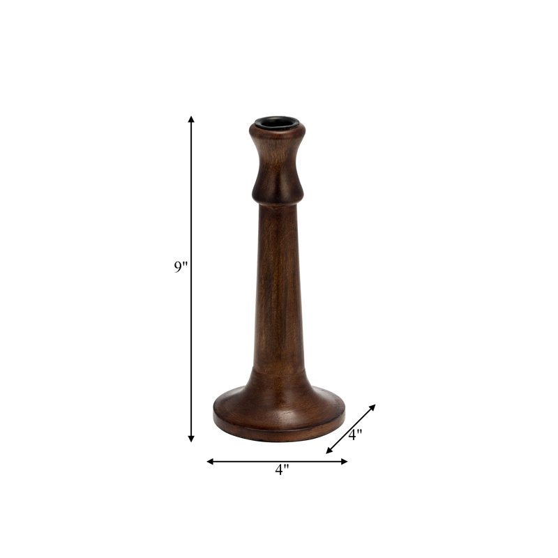 Zeppelin Solid Wood Tabletop Candlestick, 9" H x 4" W x 4" D