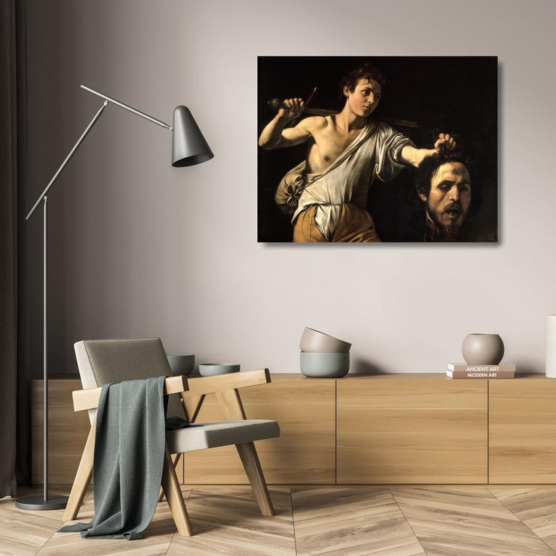 "David avec la tête de Goliath" par Caravaggio - Art mural sur toile tendue avec châssis, H 18 po x l 14 po