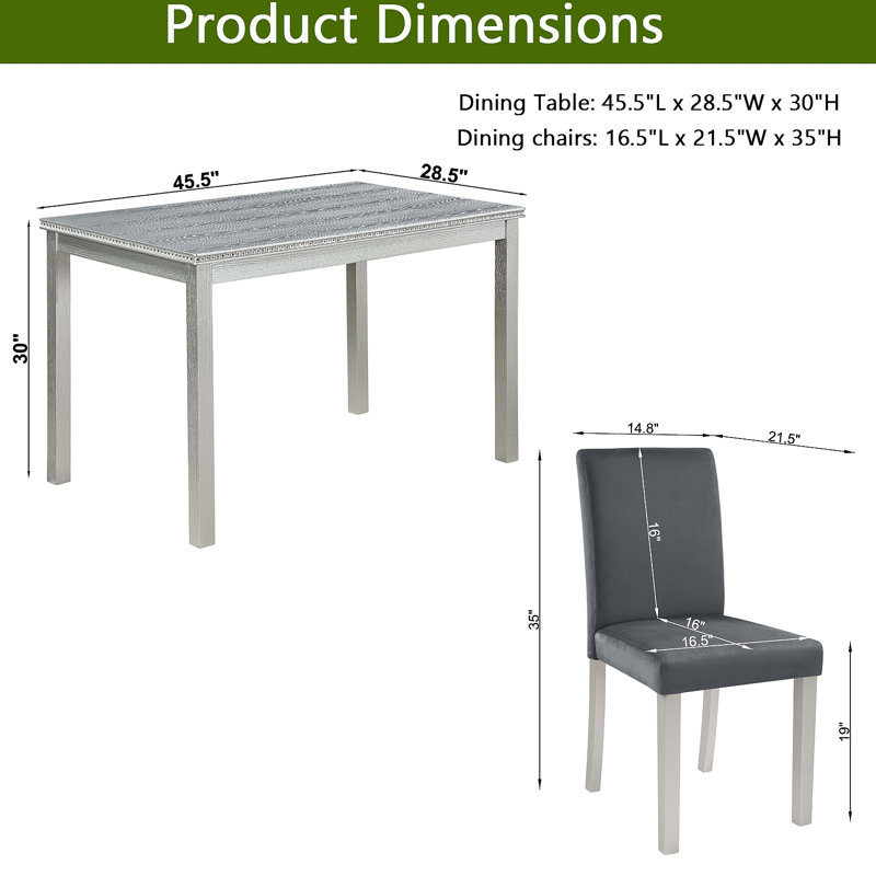 Ensemble de table de salle à manger en bois 5 pièces, ensemble de table de cuisine avec table rectangulaire et 4 chaises rembourrées, ensemble de table de salle à manger en bois avec décoration en cristal et ensemble de chaises