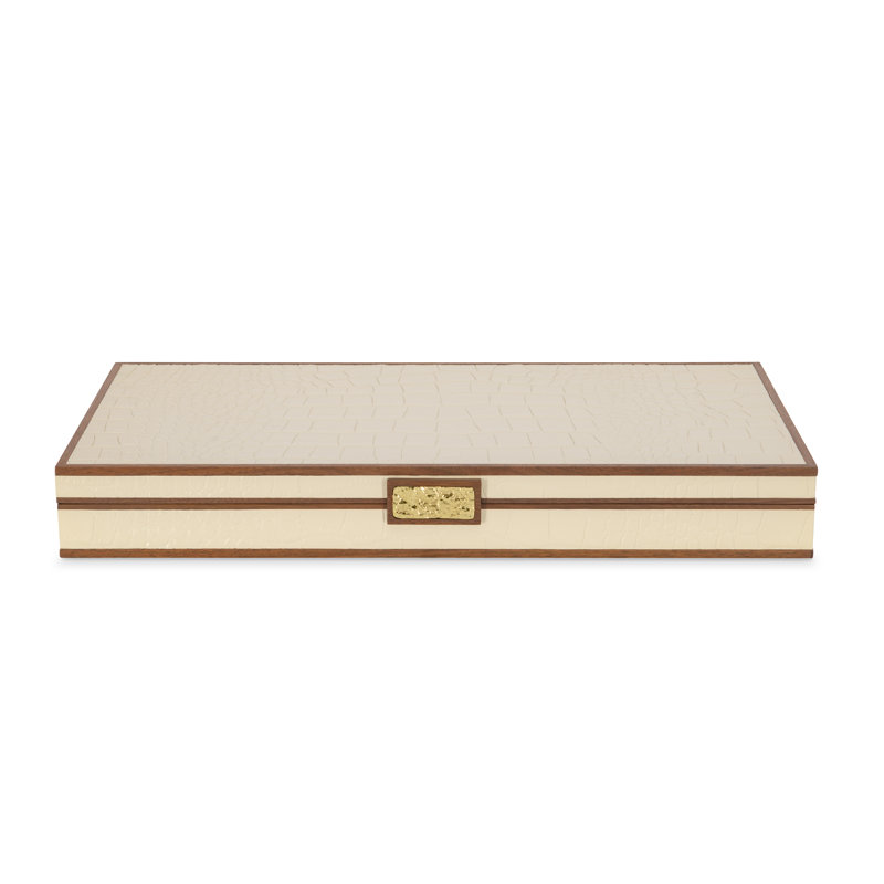Embossed Leather Decorative Box, Cream