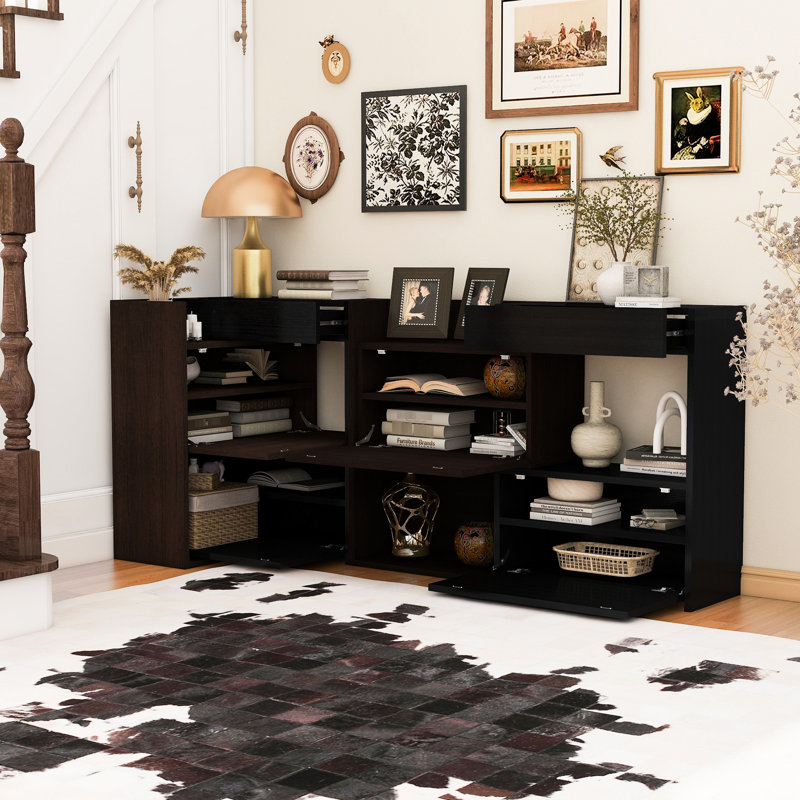 Armoire de rangement extensible 32,5 po à 58,8 po de large et rotative à 90 degrés pour 2 personnes, pour chambre à coucher, salle de bain noire et noyer avec tiroir, buffet d'étude