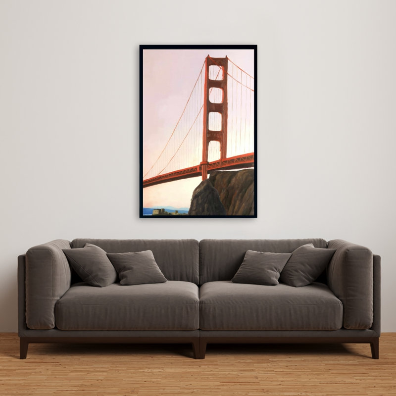 Sunset on the Golden Gate Bridge - Framed Canvas Home Decor