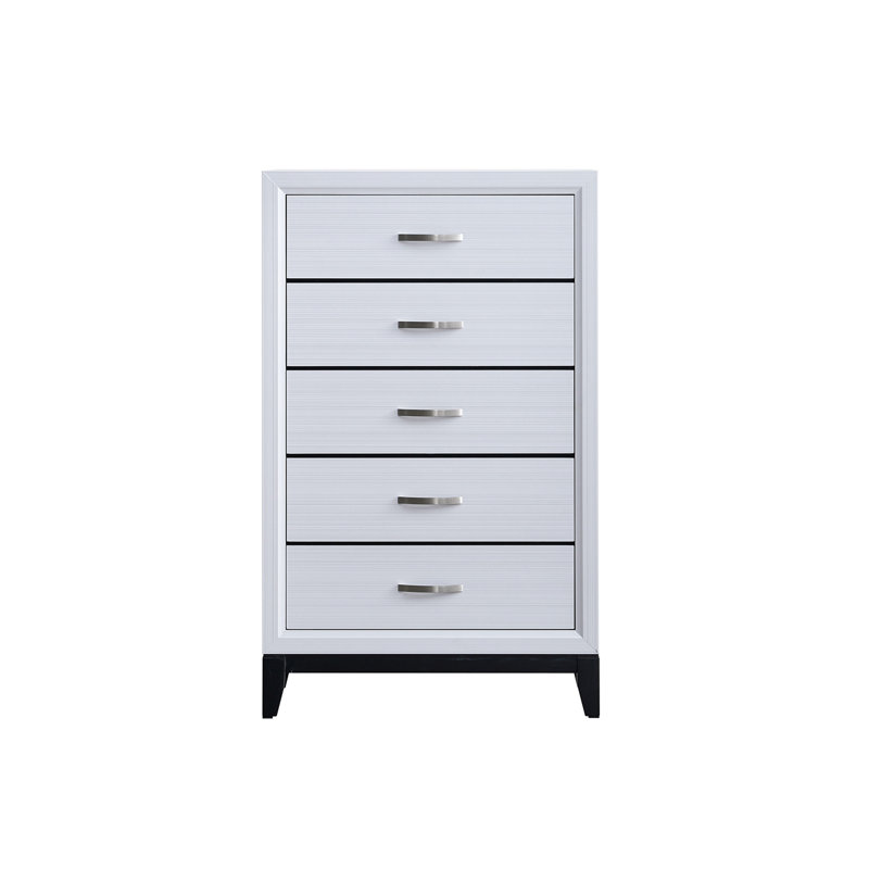 Commode compacte à 5 tiroirs avec construction durable et rangement spacieux pour les chambres modernes, Blanc