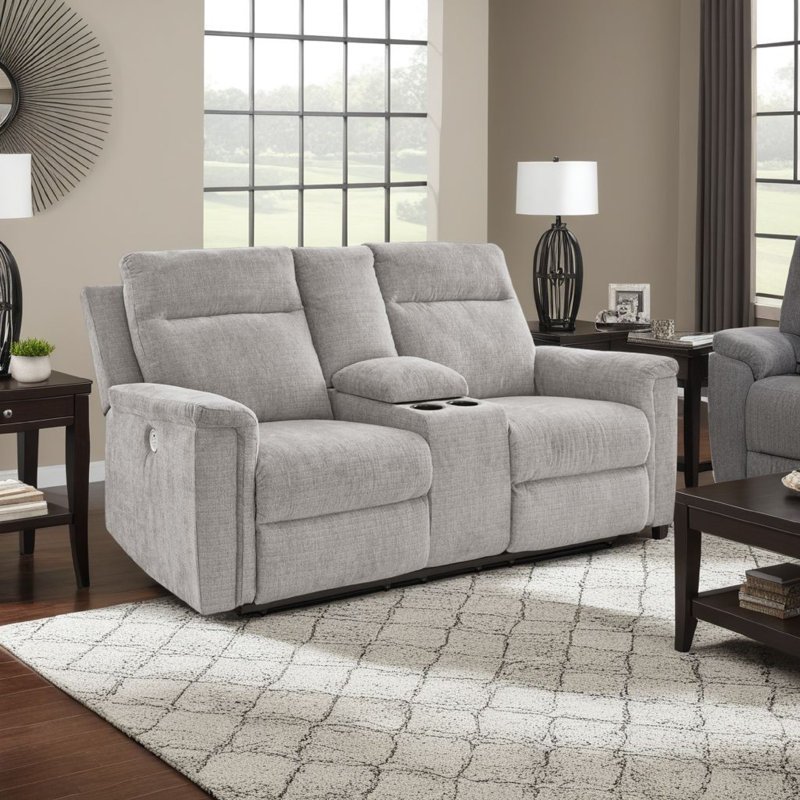 Doux 75'' Upholstered Power Reclining Loveseat, Light Gray