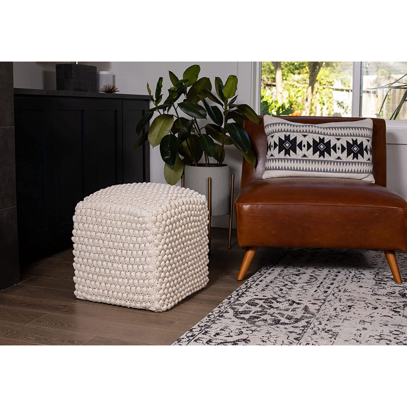 Natural Cotton Braided Square Pouf Ottoman