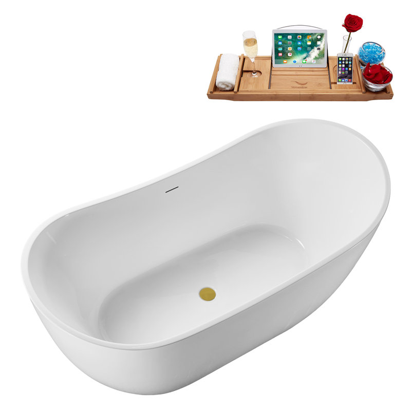 Baignoire autoportante 55 po blanc brillant avec drain interne Streamline