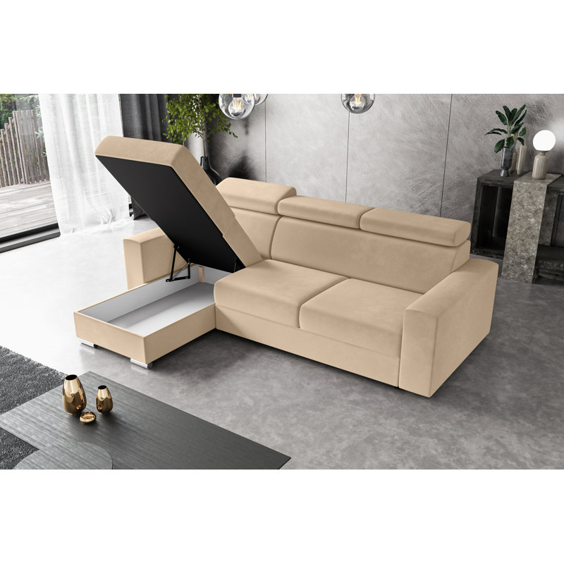 Philbert Corner Sofa Bed, Beige Polyester, Left Hand Facing