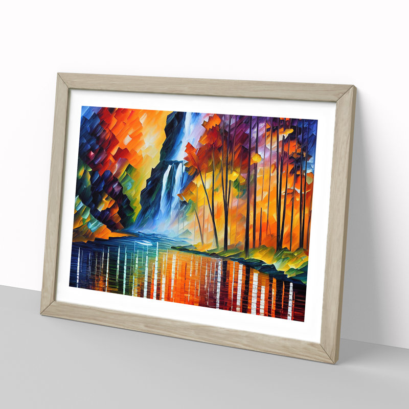 Glimmering River Waterfall - Framed Print, 46cm H x 64cm W x 2cm D, Oak