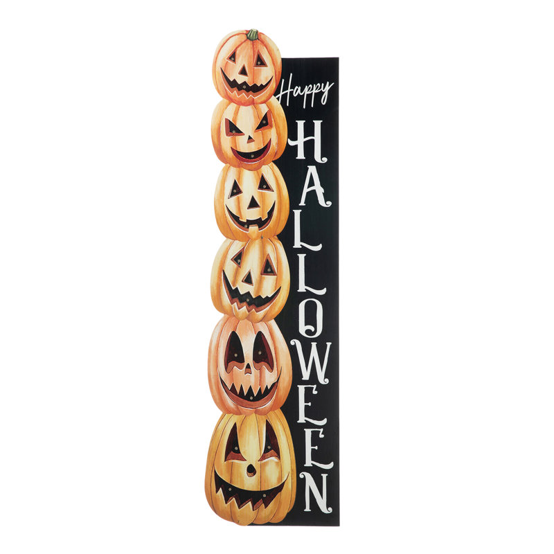 42"H Lighted Halloween Wooden Stacked Pumpkins Porch Sign With Timer