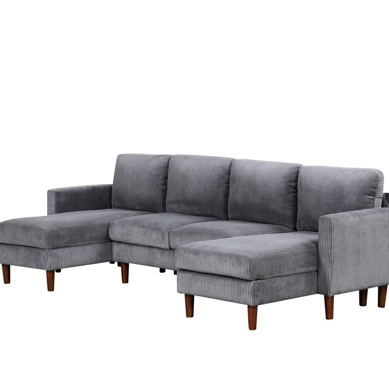 Comfortable U-style Corduroy With Solid Wood Leg Support U-shaped Fabric And Foam Cushions For Living Room Study, 4