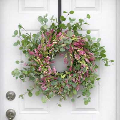 22" Artificial Farmhouse Blossoms Cluster Berry Eucalyptus Spring Summer Wreath For Front Door