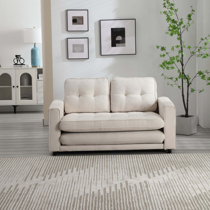 Canapé à accoudoirs carrés en velours de 55 po Ilionora, Beige