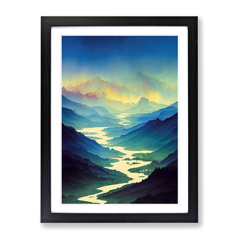River Landscape No.4 - Framed Print, Black, 64cm H x 46cm W x 2cm D