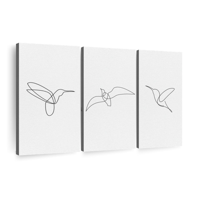 Ligne de colibris sur toile, ensemble de 3 pièces, H 28 po x l 45 po x P 1,25 po