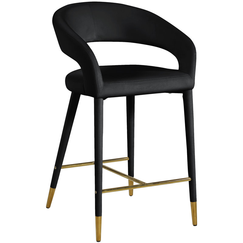 Yonkers 26.5" Counter Stool, Velvet, Black
