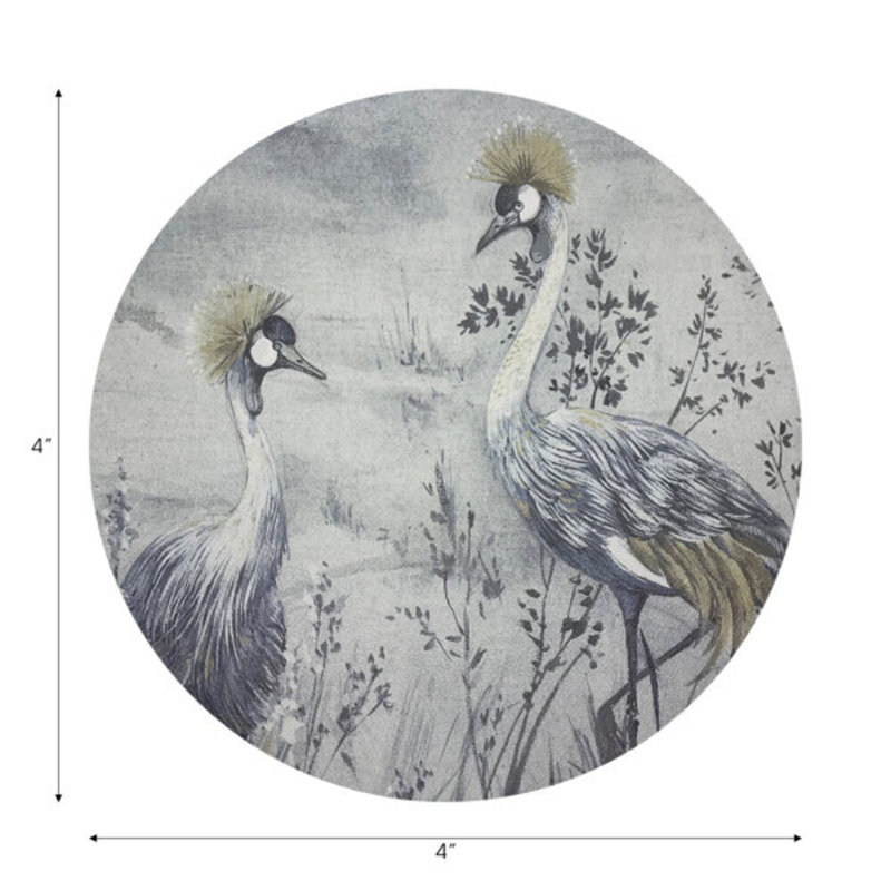 Crested Crane Vegan Leather Round Coasters, Silver Gold
