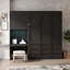 Grand lit escamotable avec bureau intégré, armoire de rangement, DEL, tiroirs et tablettes ouvertes-463620747