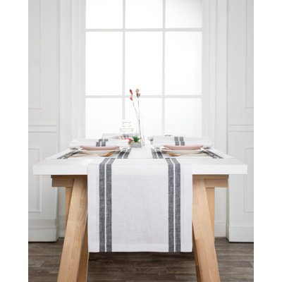 D'Moksha Homes French Stripe Linen Table Runner