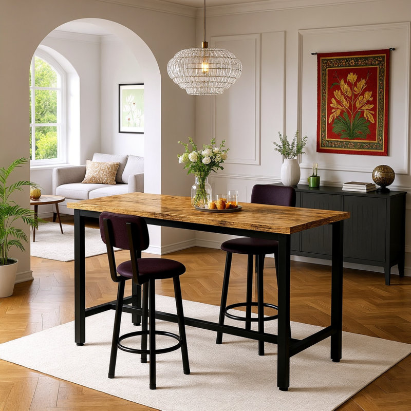 Ensemble de table de bar 3 pièces 2 pièces, table de bar rectangulaire de 47 po avec 2 tabourets de dossier rembourrés en cuir de polyuréthane, ensemble de table de salle à manger pour petite cuisine, salon, appartement