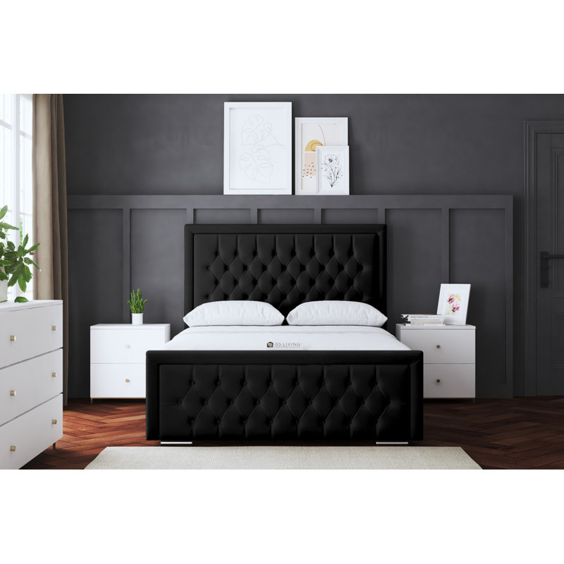 Allegra Upholstered Ottoman Bed with Headboard, Black, Double (4'6)