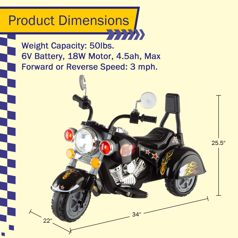 Moto électrique pour enfants - Chopper à 3 roues pour enfants de 3 à 6 ans avec marche arrière, sons et phares par Lil 'Rider (noir)