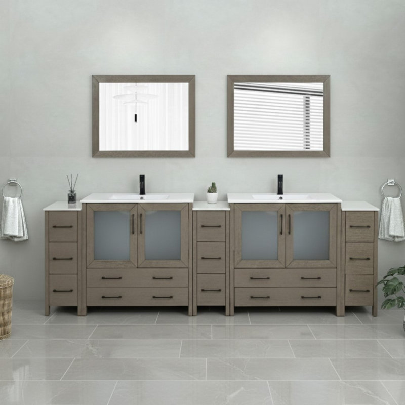  108" Double Bathroom Vanity Set with Mirror, Dark Gray