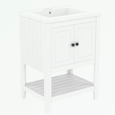 Meuble-lavabo de salle de bain avec lavabo en céramique et tablette ouverte