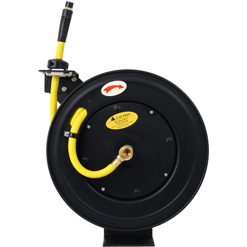 Enrouleur de tuyau d'air rétractable, enrouleur automatique 1/2 po x 50 pi F, enrouleur de tuyau d'air en acier robuste, tuyau en caoutchouc de qualité industrielle